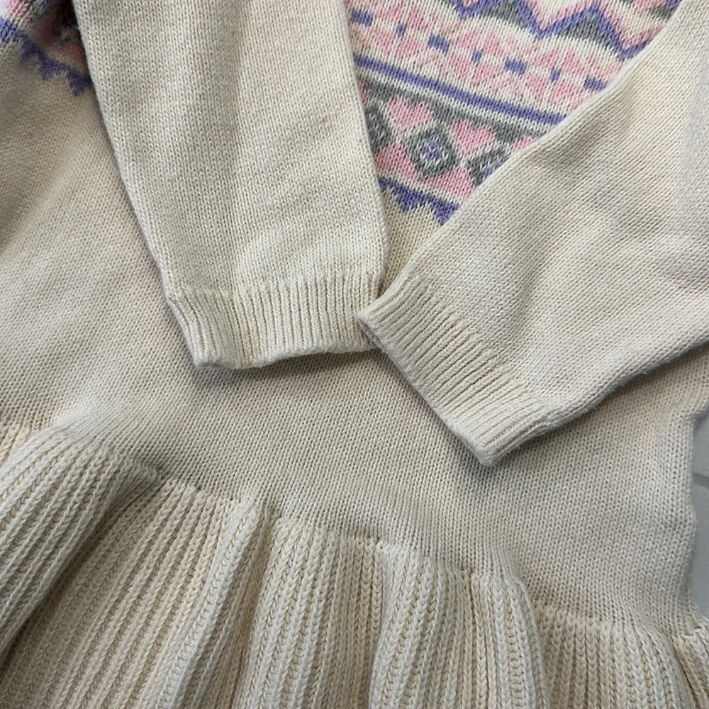 Gap baby 100% cotton sweater dress fair isle cream pink purple size 6-12 months